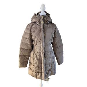 Cole Haan Signature Women's Tan Knee Length Hooded Quilted Down Coat XS NWT